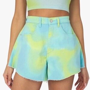 NWT WeWoreWhat Revolve Flare Bell Shorts Stretch Denim Tie Dye